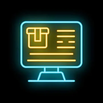 Neon icon of computer showing parcel tracking information Stock Illustration