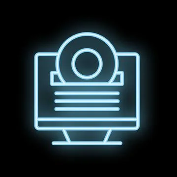 Neon icon of computer storing data on hard drive disk Stockillustratie
