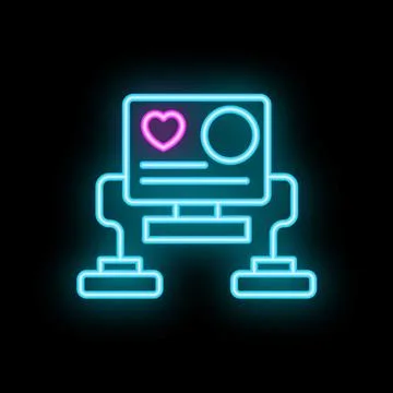 Neon icon of computer system processing love data Stock Illustration