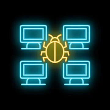 Neon icon of computer virus affecting network security Stock Illustration