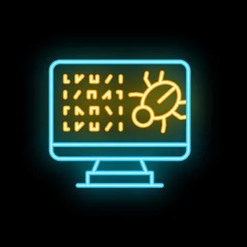 Neon icon of computer virus showing malware threatening system Stock Illustration