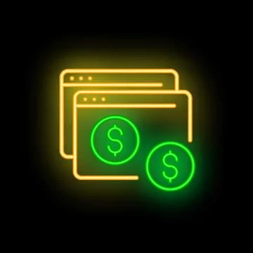 Neon icon of computer windows showing online payment processing Stock Illustration