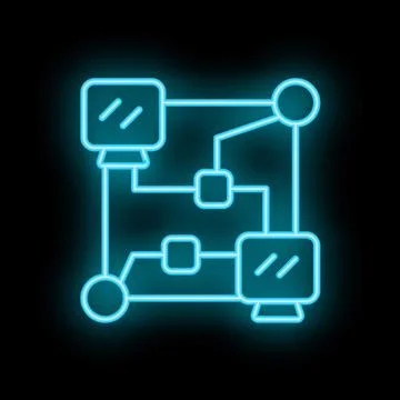 Neon icon of computers connecting through a network Stock Illustration