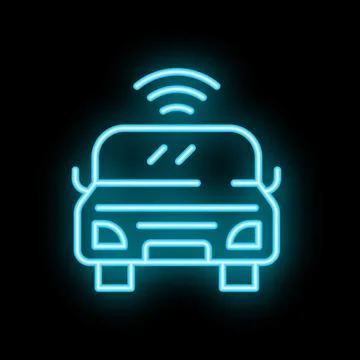 Neon icon of a connected car transmitting data Stock Illustration