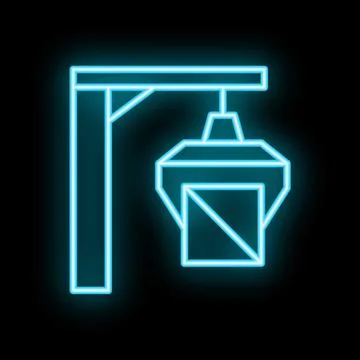 Neon icon of a construction crane lifting a heavy load on black background Ilustración de archivo