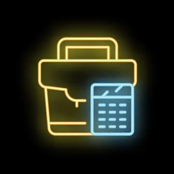 Neon icon of construction tool box and calculator representing cost estimatio Ilustración de archivo