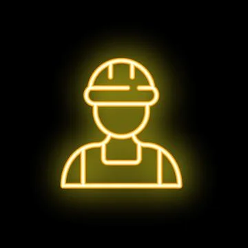 Neon icon of construction worker wearing hard hat and safety vest Stockillustratie