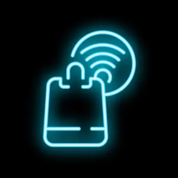 Neon icon of contactless payment using nfc technology Stock Illustration