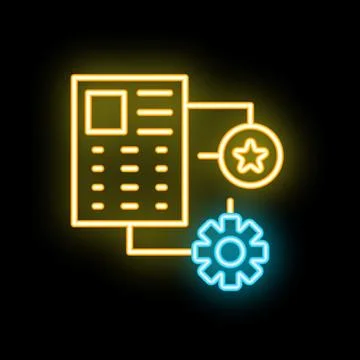Neon icon of content management system representing digital marketing strateg Stock Illustration