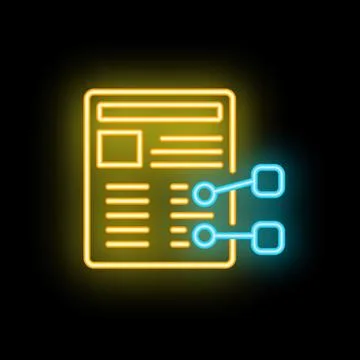 Neon icon of content management system showing data flow 스톡 일러스트