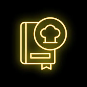 Neon icon of cookbook with chef hat representing culinary skills Stock Illustration
