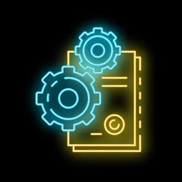 Neon icon of copyright process with contract and gears イラスト素材