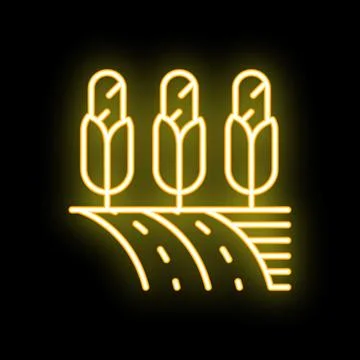 Neon icon of corn growing in field at night Stock Illustration