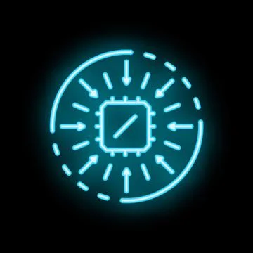 Neon icon of a cpu receiving data from all directions Illustrazione stock