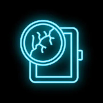 Neon icon of cracked tablet screen displaying repair concept Stock Illustration