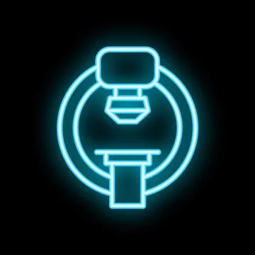 Neon icon of a ct scan machine glowing blue on black background Stock Illustration