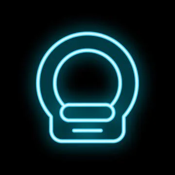 Neon icon of a ct scan machine glowing blue on black background Stock Illustration