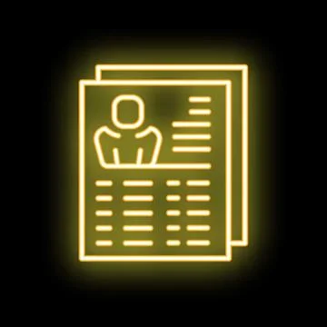 Neon icon of curriculum vitae with businessman character representing job s.. 스톡 일러스트