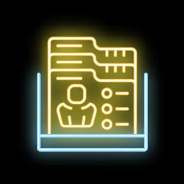 Neon icon of curriculum vitae with candidate information representing job s.. Illustrazione stock