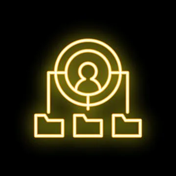 Neon icon of customer data management with target and folders 스톡 일러스트