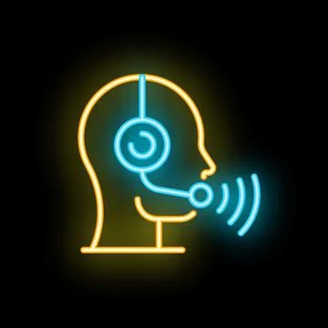 Neon icon of a customer service representative speaking on headset Illustration