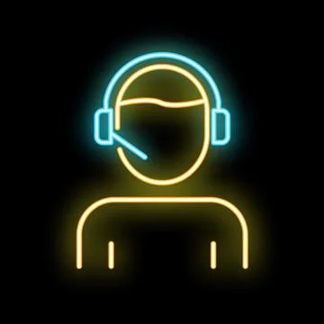 Neon icon of customer support operator wearing headset speaking on microphone Illustration