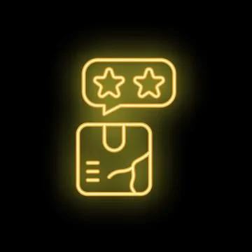 Neon icon of damaged package receiving two star feedback rating Stock Illustration
