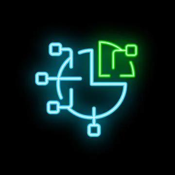 Neon icon of data analysis with pie chart and network connections Stockillustratie