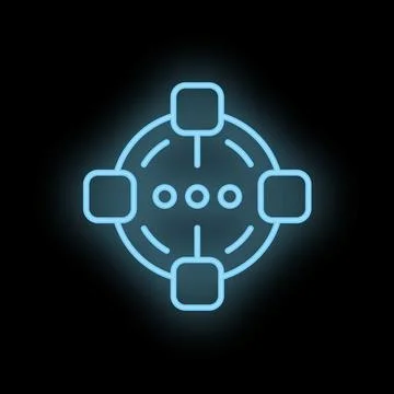 Neon icon of data analysis representing a neural network processing informati Stock Illustration