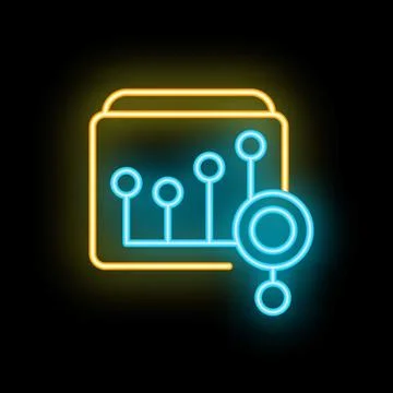 Neon icon of data analysis showing connections with glowing lines and nodes Stock Illustration