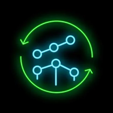 Neon icon of data analysis showing recurring patterns in a system Illustrazione stock