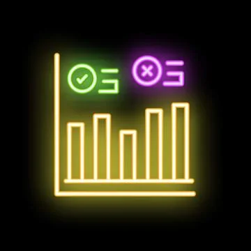 Neon icon of data analysis showing success and failure with check and cross.. イラスト素材