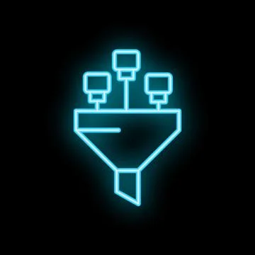 Neon icon of data being processed through sales funnel Stock Illustration