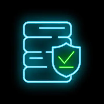Neon icon of data protection with shield and check mark Stockillustratie