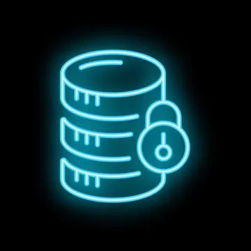 Neon icon of data security system protecting information Illustrazione stock