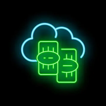 Neon icon of data servers communicating through cloud computing 스톡 일러스트