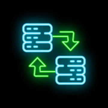Neon icon of data transferring between two servers Illustrazione stock