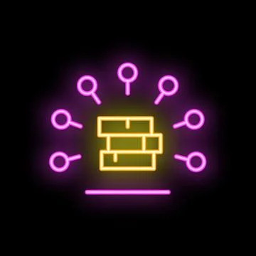 Neon icon of database being accessed from multiple points Illustrazione stock