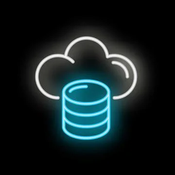 Neon icon of database being uploaded to cloud storage Illustrazione stock