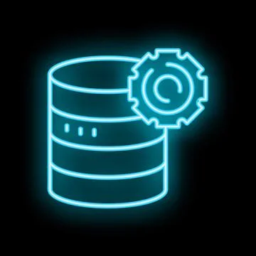 Neon icon of database server processing data with gear Stock Illustration