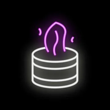 Neon icon of database server with purple wavy lines symbolizing working proce Illustrazione stock