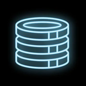 Neon icon of database storage system glowing on black background イラスト素材