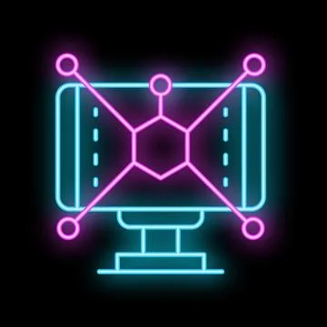 Neon icon of decentralized computer network with blockchain technology Stockillustratie