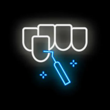 Neon icon of dentist tool cleaning teeth for oral hygiene Stock Illustration