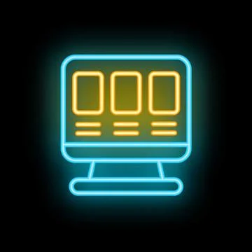 Neon icon of desktop computer displaying website design interface Stock Illustration