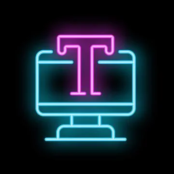 Neon icon of desktop computer displaying text editing interface Stock Illustration