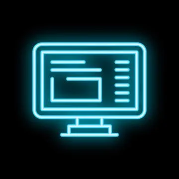 Neon icon of desktop computer displaying website design interface Stock Illustration
