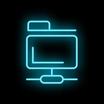 Neon icon of a desktop computer sharing files through a network Stock Illustration