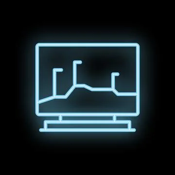 Neon icon of a desktop computer showing growing statistics on screen Illustrazione stock
