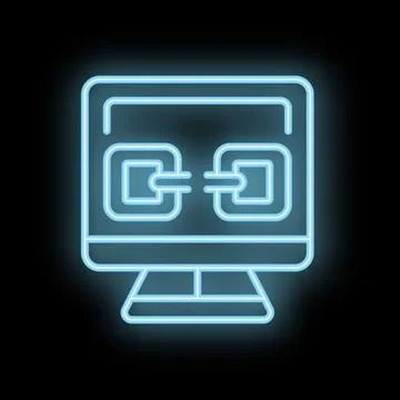 Neon icon of a desktop computer showing linked data blocks イラスト素材